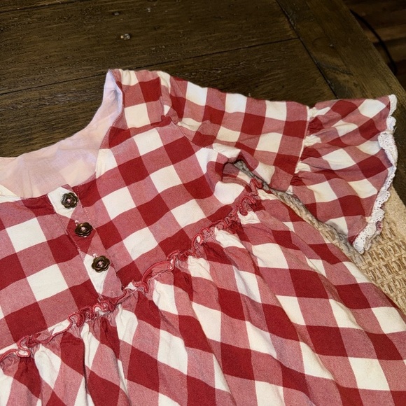 Matilda Jane Rusty Red KASSIDY Flannel Plaid Bell Sleeve Dress Crochet Accents 8 - Picture 6 of 7